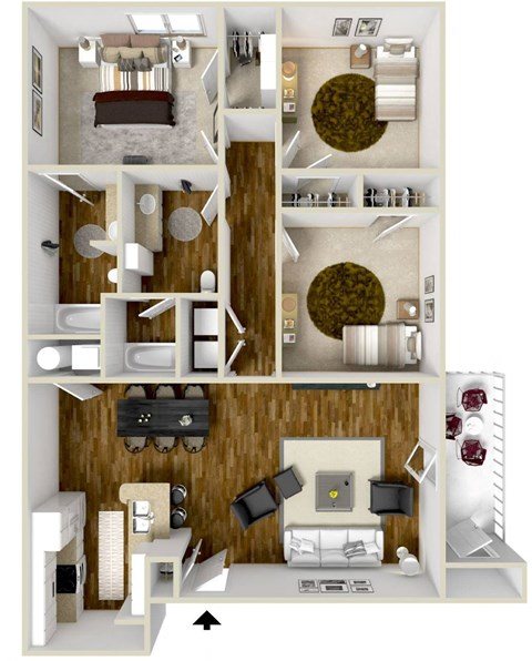 Floor plan for 3 beds, 2 baths, 1335 sqft